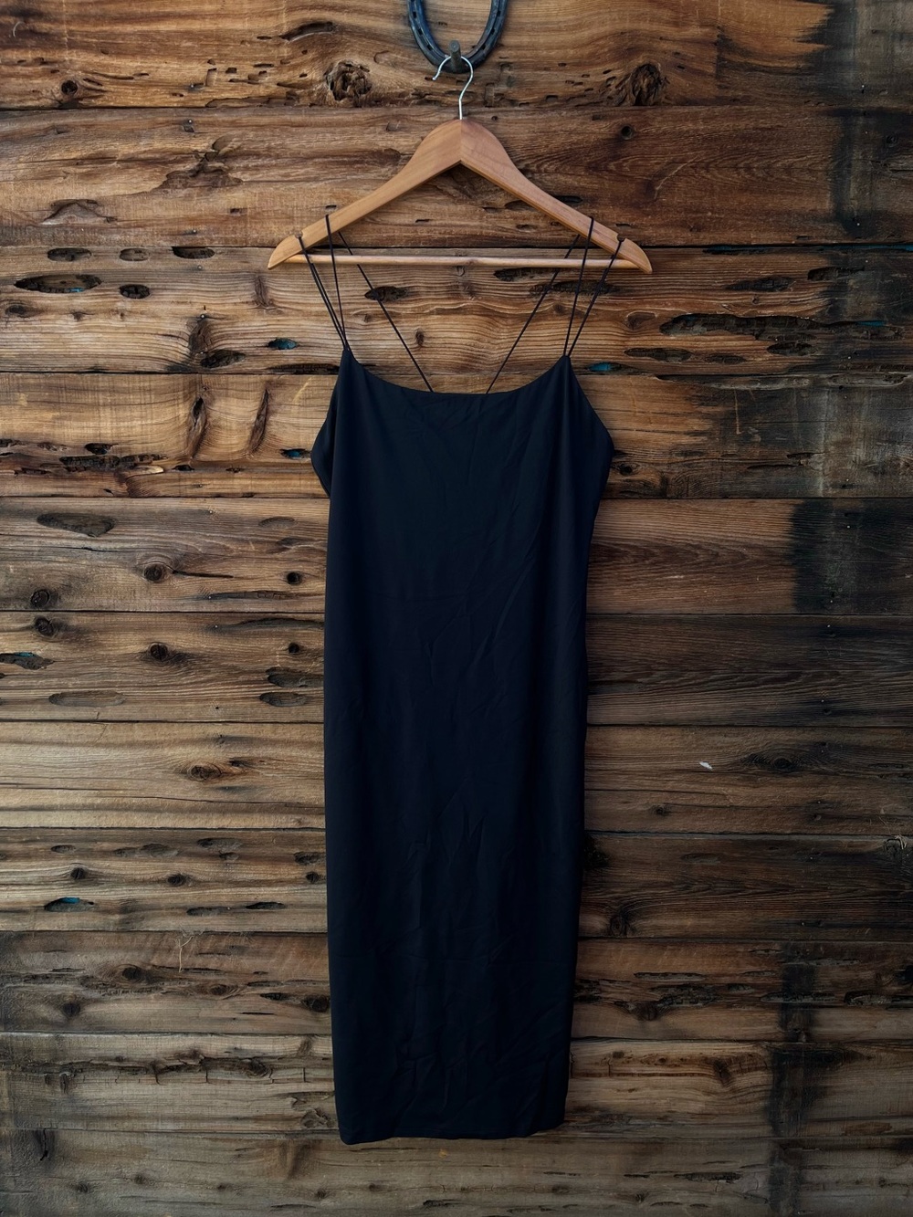 BABATON | Black Slip Dress with Double Spaghetti Straps L
